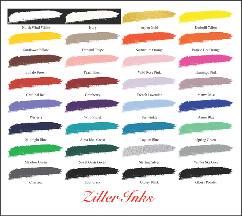 Ziller Inks Color Chart on White