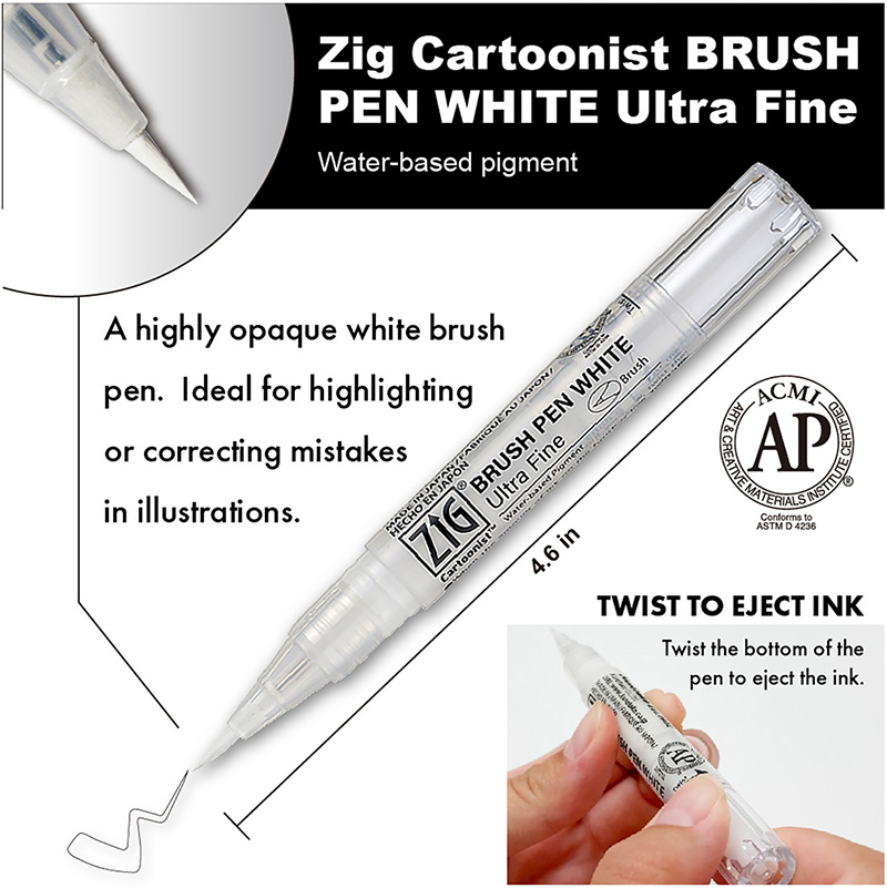 Zig Cartoonist Ultra Fine White Brush Pen