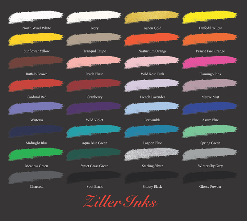 Ziller Inks Color Chart on Black